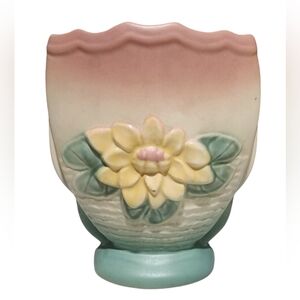 Vintage Hull Waterlily Vase Pink Green Yellow Pottery Vase